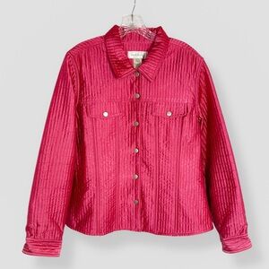 Susan Bristol Size Large Hot Pink Snap Button Quilted Lightweight Jacket Casual